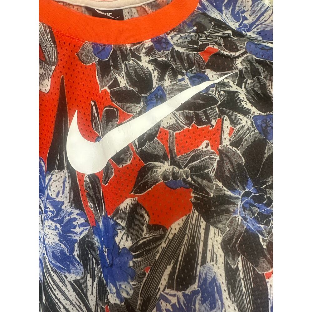 Nike Sportswear Floral Mesh Top Women’s Plus Size 1X Orange Blue Graphic Short - Picture 3 of 8